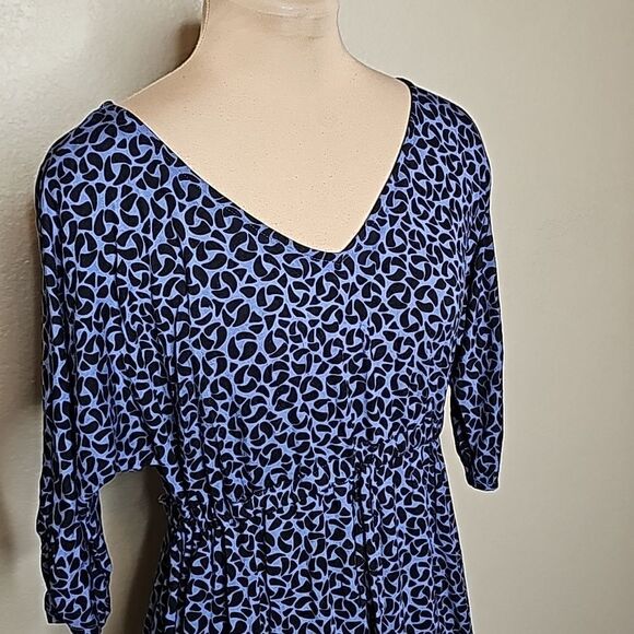 Soma small Dolman sleeve dress Blue black print - Picture 2 of 7